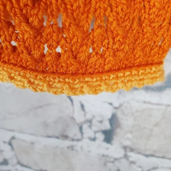 Vintage Hand Knit Cardigan Swing Style Orange No Size Tags - Picture 2 of 8